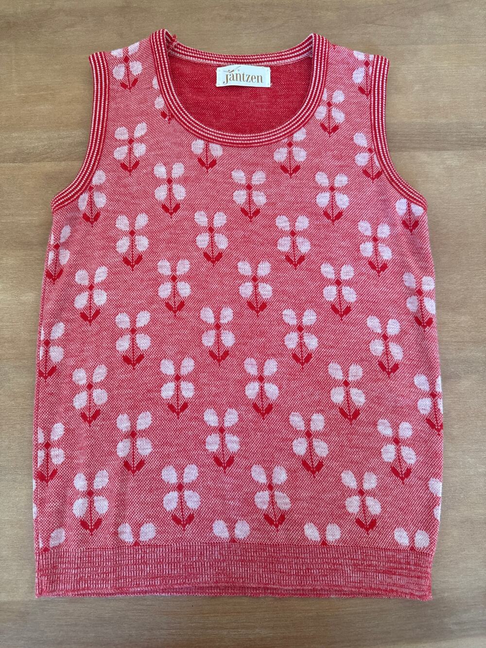 Vintage Jantzen Floral Knit Sweater Vest Top Red Pink Graphic Mod 60s 70s